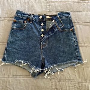 Levi’s “Big E” Ribcage denim, buttonfly, cutoff shorts